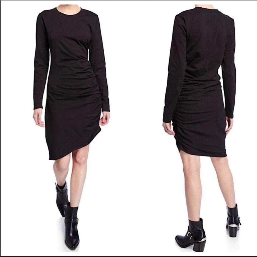 VERONICA BEARD JAELYN RUCHED DRESS BLACK MD Jersey knit L/S bodycon cotton